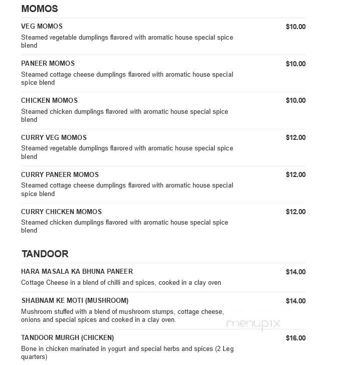 Sitara Indian Cuisine - Carmel, IN menu_pic