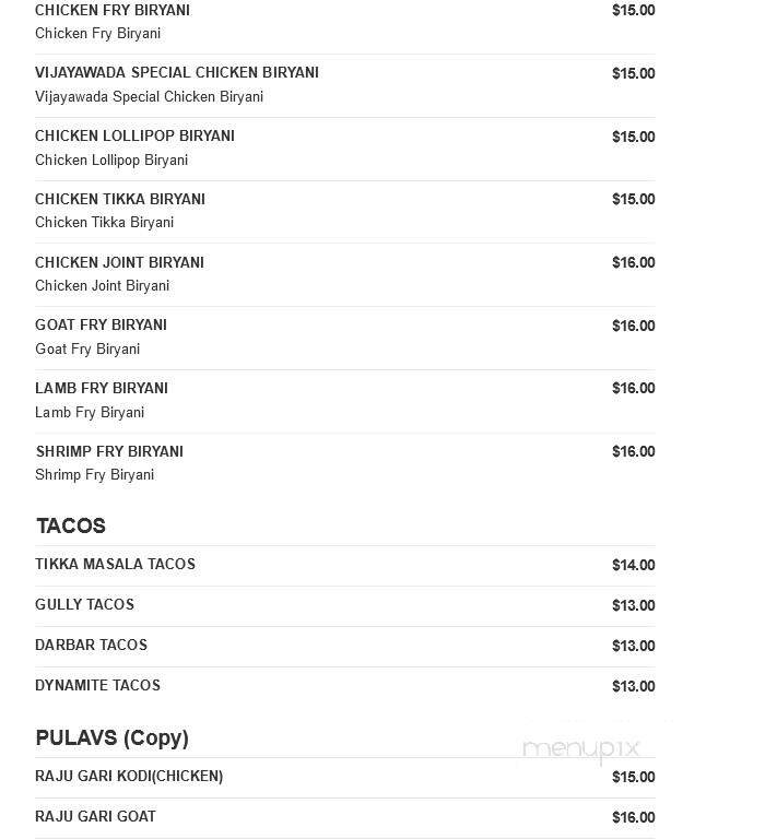 Sitara Indian Cuisine - Carmel, IN menu_pic