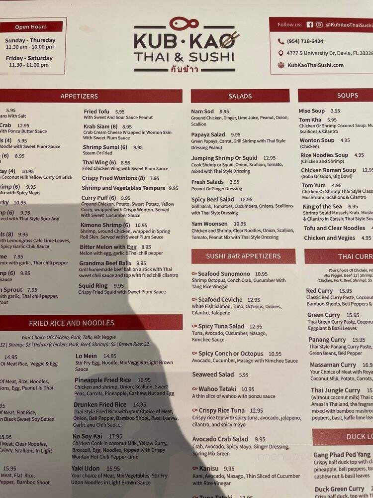 Kub Kao Thai & Sushi - Davie, FL menu_pic