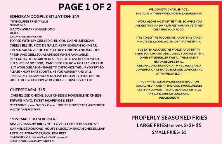 Charliemac's Burger Kitchen - College Station, TX menu_pic