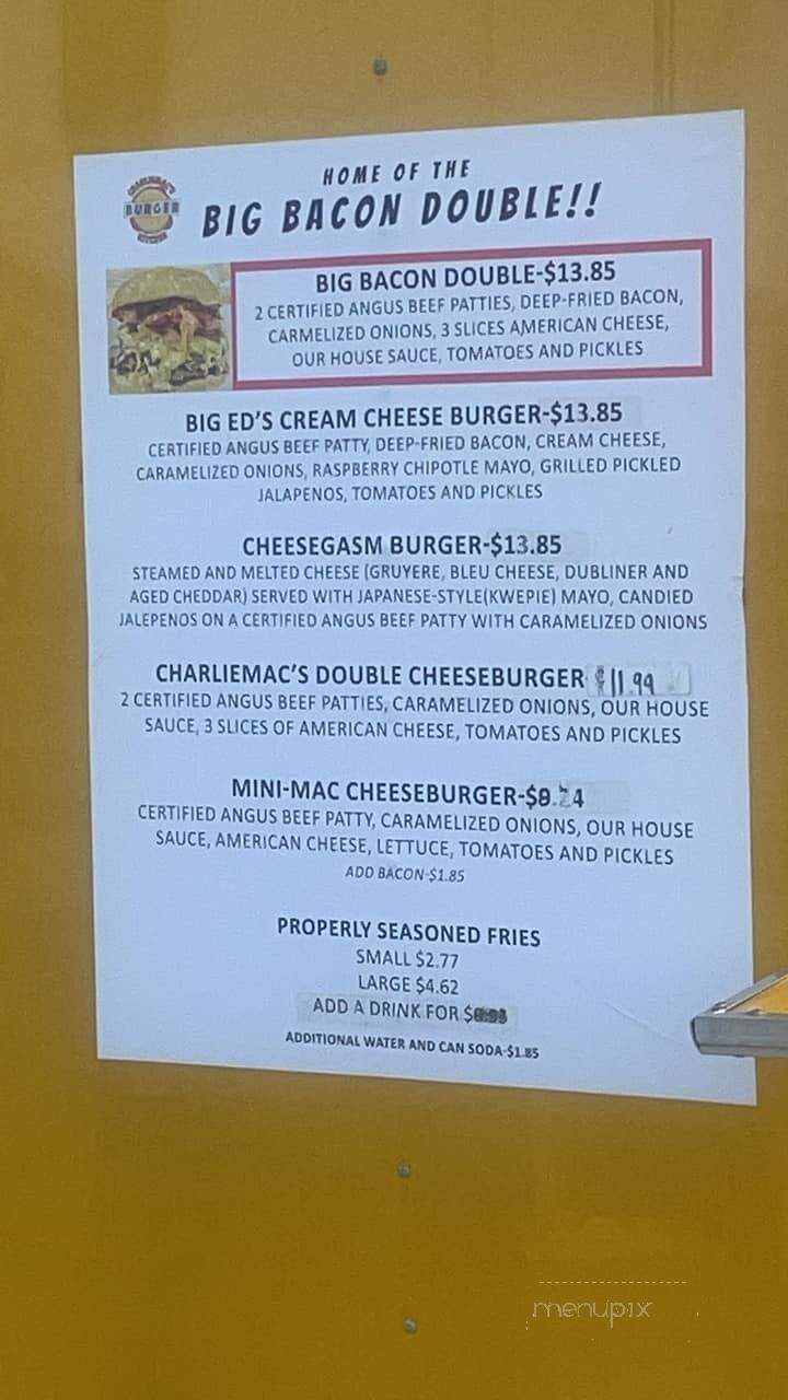 Charliemac's Burger Kitchen - College Station, TX menu_pic