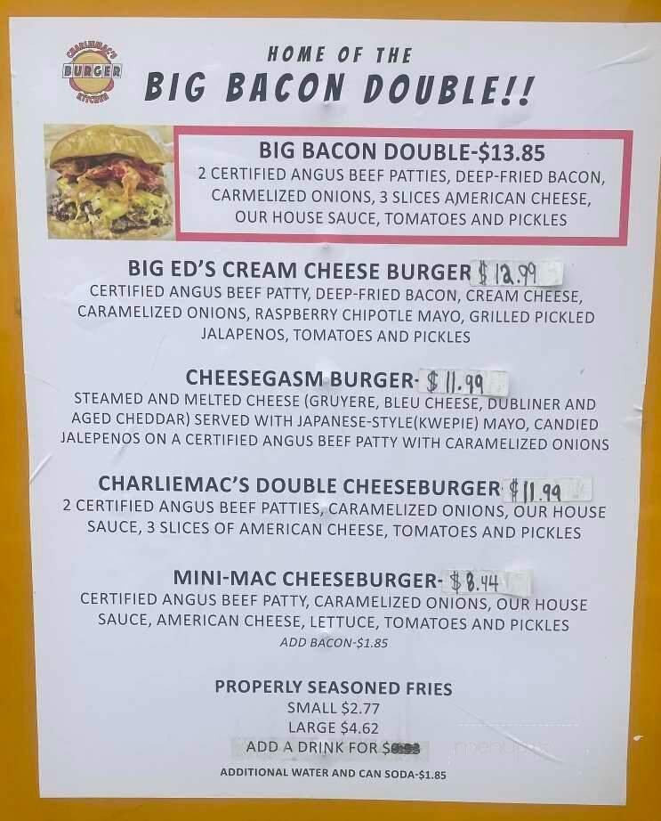 Charliemac's Burger Kitchen - College Station, TX menu_pic