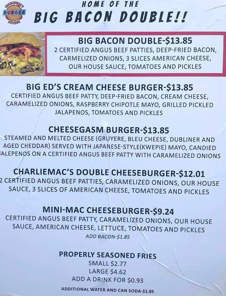 Charliemac's Burger Kitchen - College Station, TX menu_pic