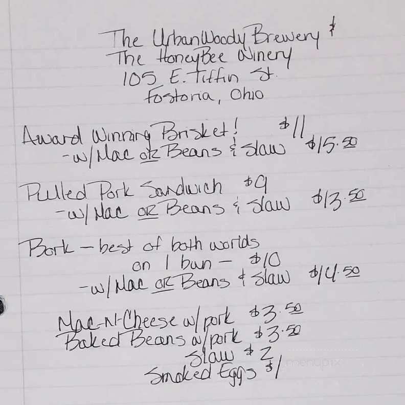 The UrbanWoody Brewery - Fostoria, OH menu_pic
