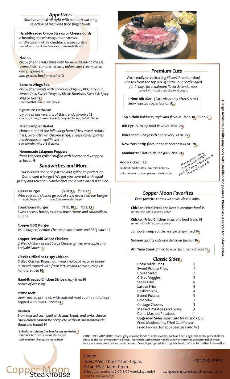 Copper Moon Steakhouse - Palmyra, NE menu_pic