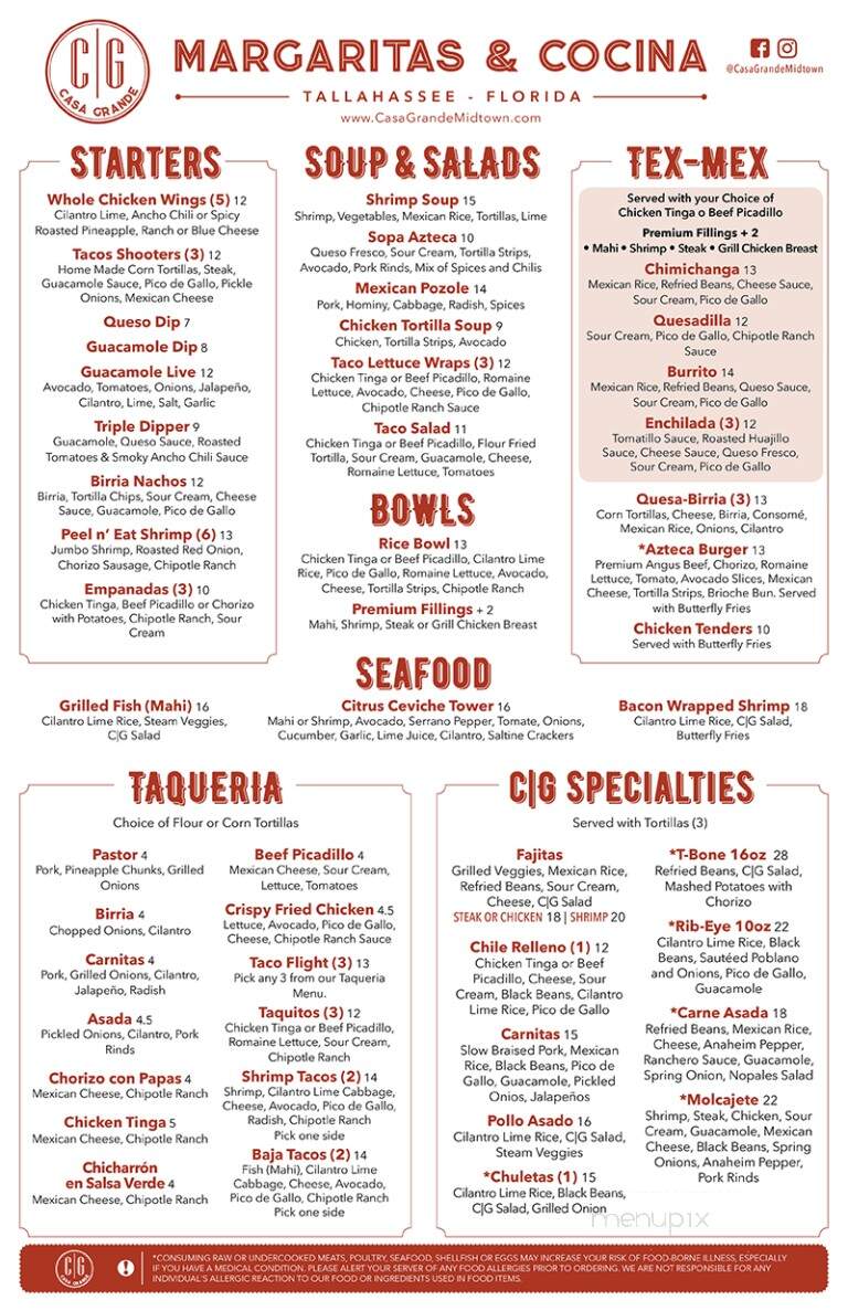 Casa Grande Margaritas & Cocina - Tallahassee, FL menu_pic
