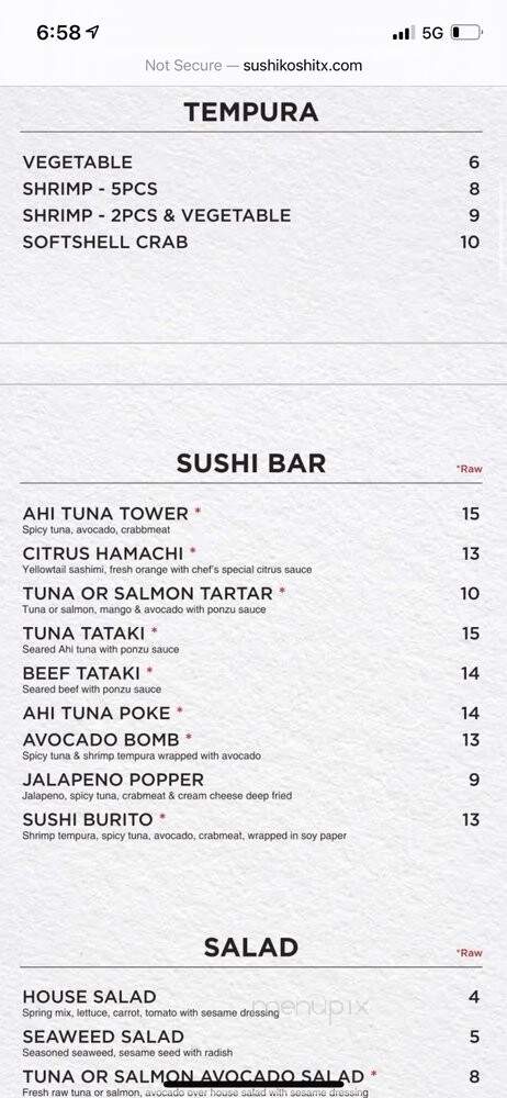 Koshi Sushi & Korean - McKinney, TX menu_pic