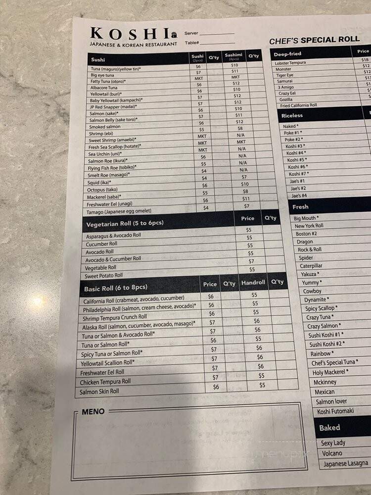 Koshi Sushi & Korean - McKinney, TX menu_pic