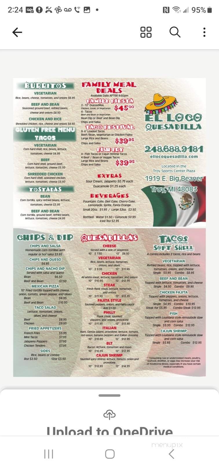 El Loco Quesadilla - Troy, MI menu_pic
