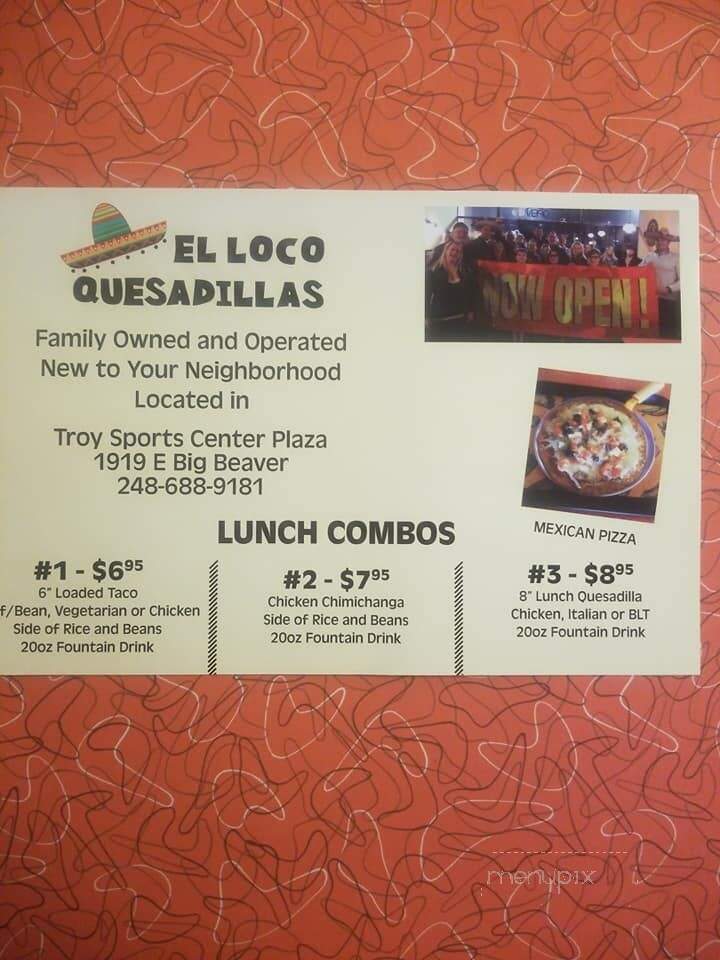 El Loco Quesadilla - Troy, MI menu_pic