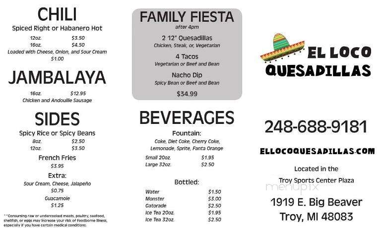 El Loco Quesadilla - Troy, MI menu_pic