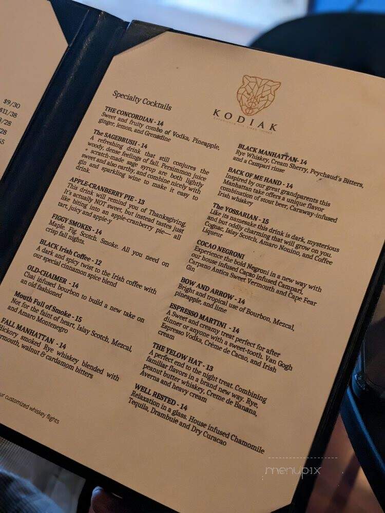 Kodiak - Concord, NC menu_pic