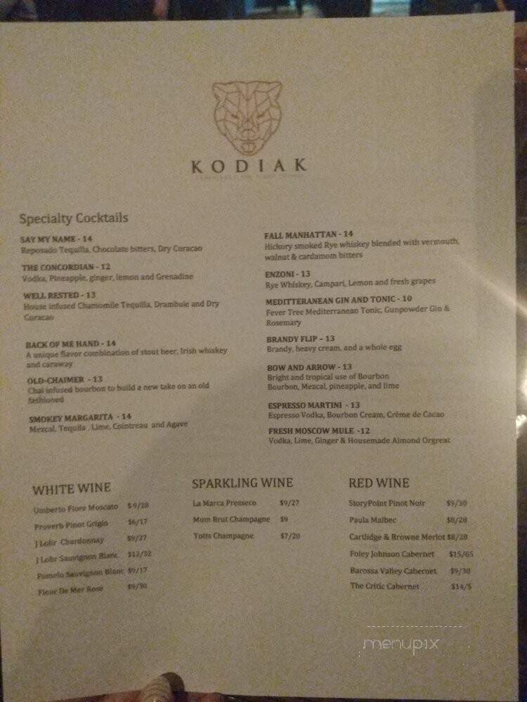 Kodiak - Concord, NC menu_pic