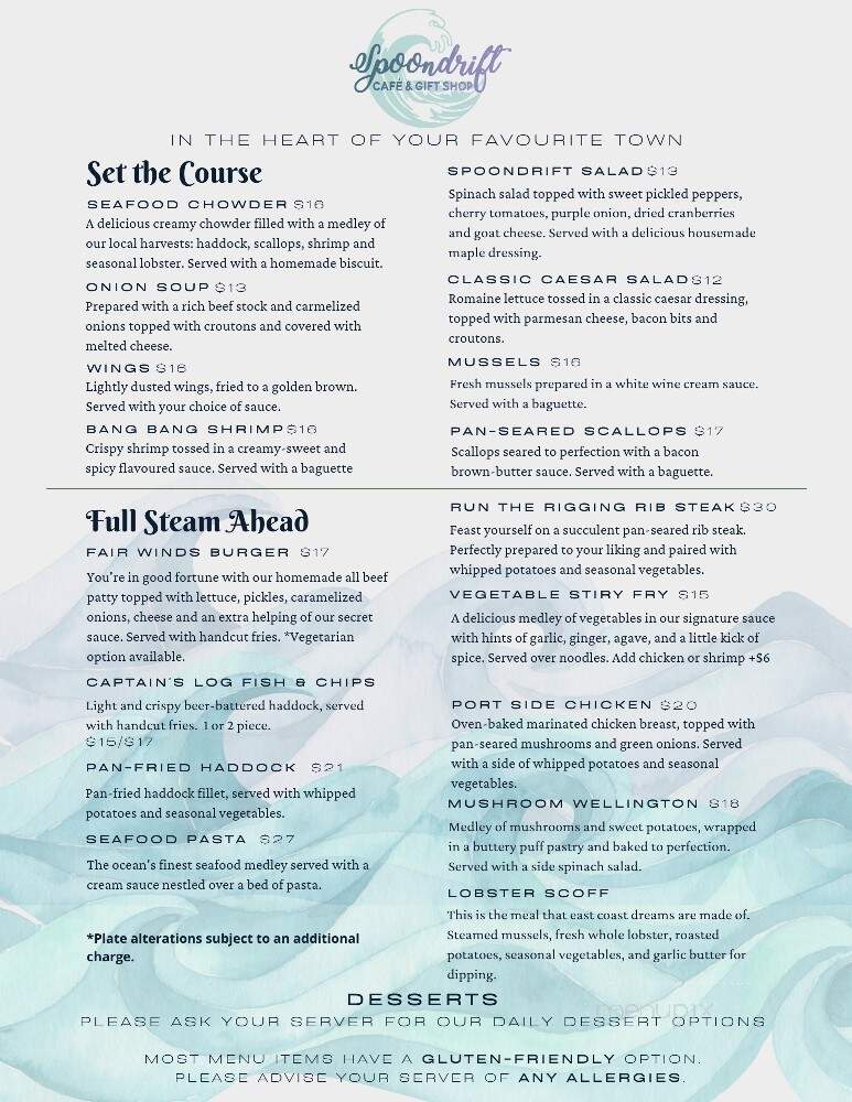 Spoondrift Cafe & Gift Shop - Louisbourg, NS menu_pic