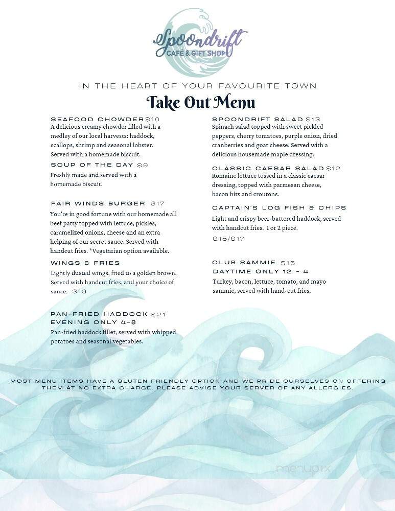 Spoondrift Cafe & Gift Shop - Louisbourg, NS menu_pic