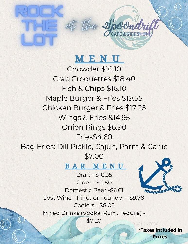 Spoondrift Cafe & Gift Shop - Louisbourg, NS menu_pic