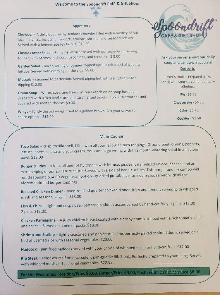 Spoondrift Cafe & Gift Shop - Louisbourg, NS menu_pic