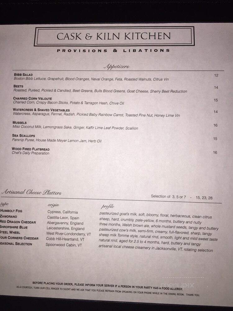 Cask & Kiln Kitchen - Wilmington, VT menu_pic