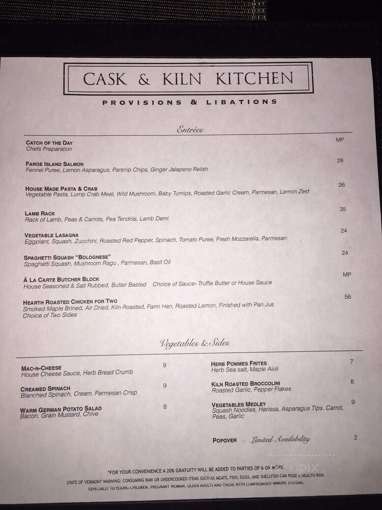 Cask & Kiln Kitchen - Wilmington, VT menu_pic