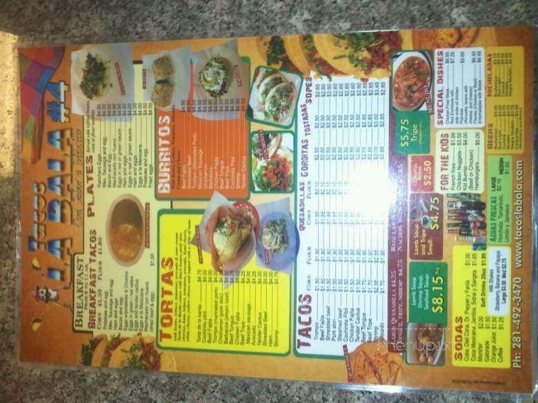 Online Menu of Tacos La Bala, Katy, TX
