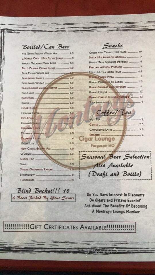 Montrey's Cigar Lounge - Ferguson, MO menu_pic