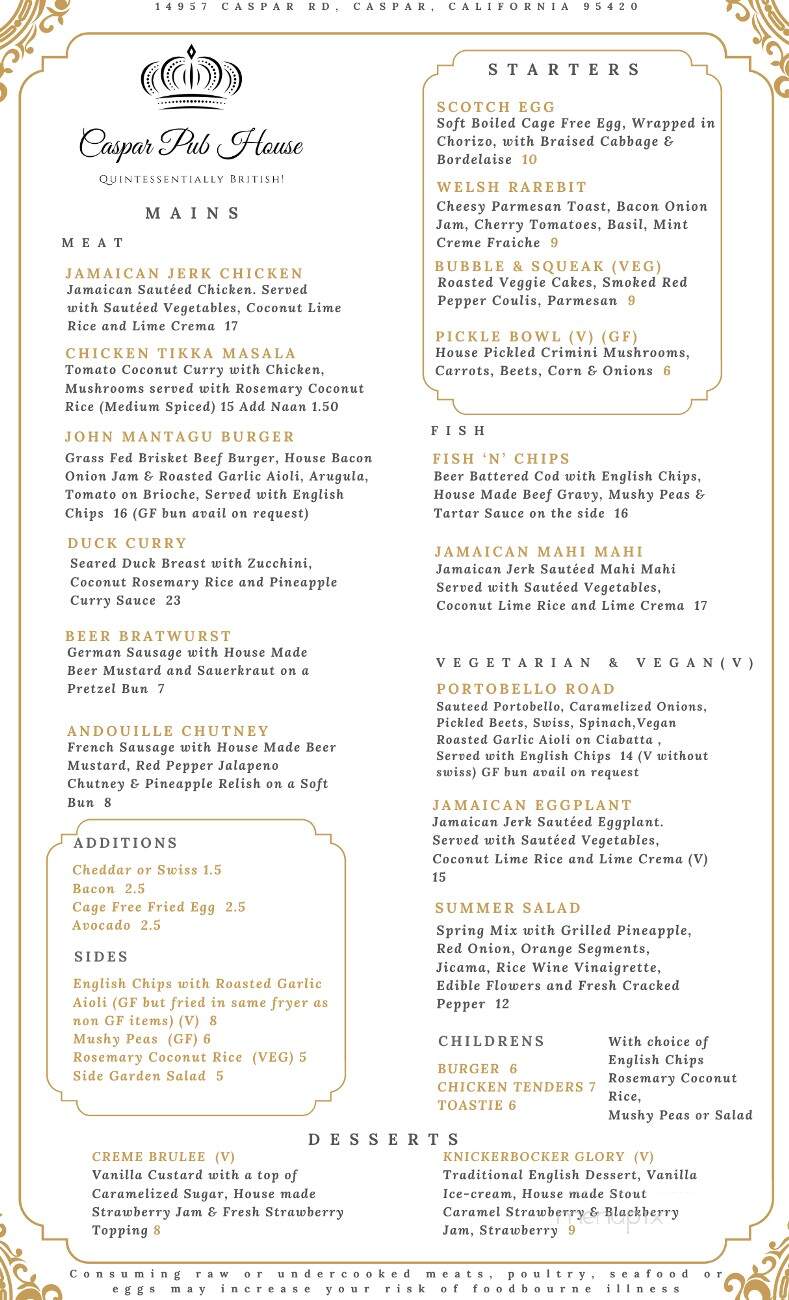 Caspar Inn - Caspar, CA menu_pic