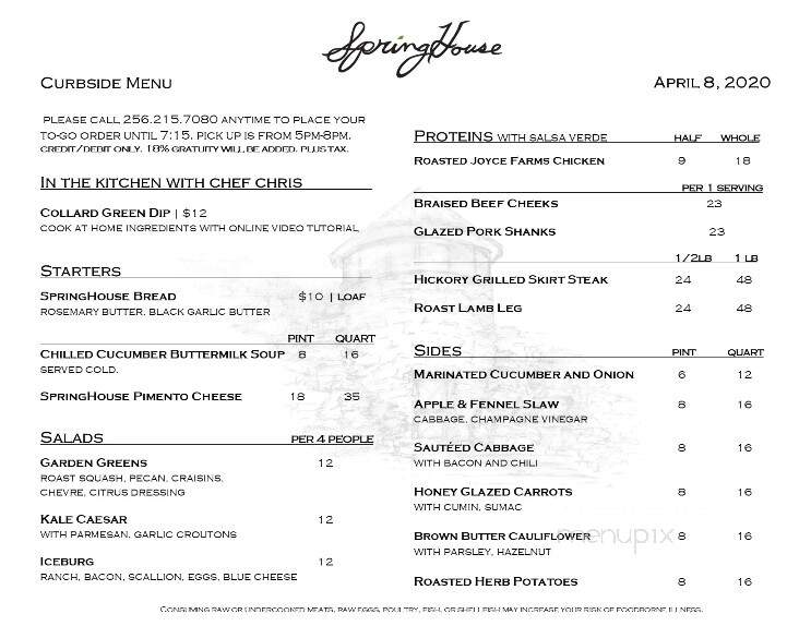 SpringHouse - Alexander City, AL menu_pic