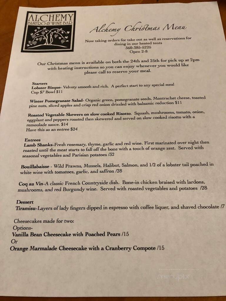 Alchemy Bistro and Wine Bar - Port Townsend, WA menu_pic