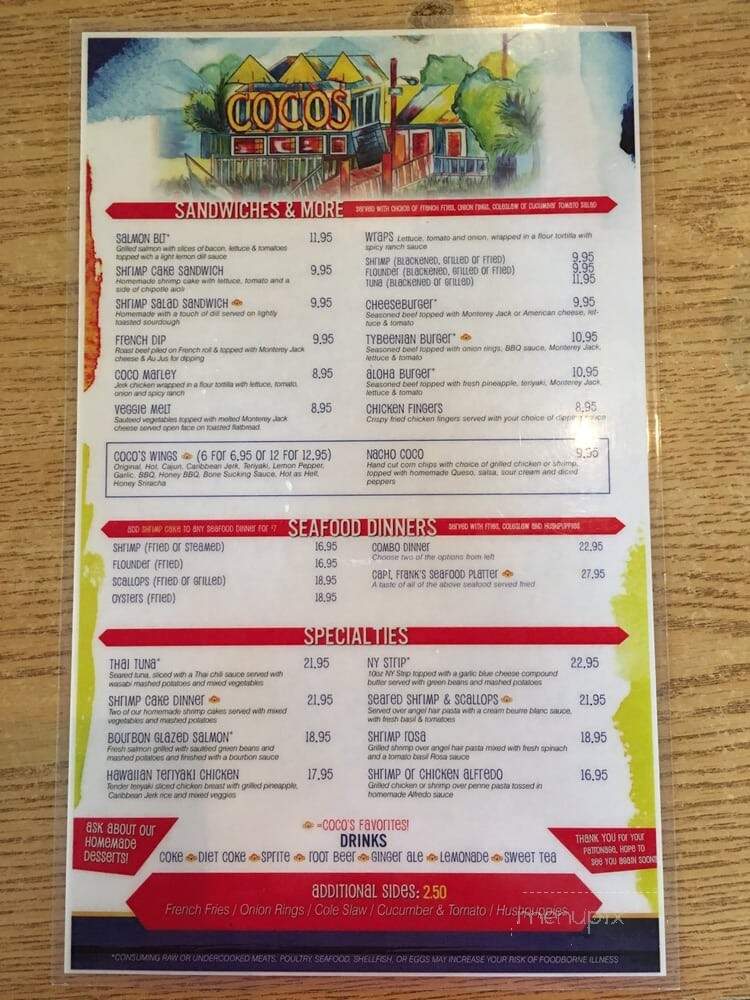 Coco's Sunset Grille - Tybee Island, GA menu_pic