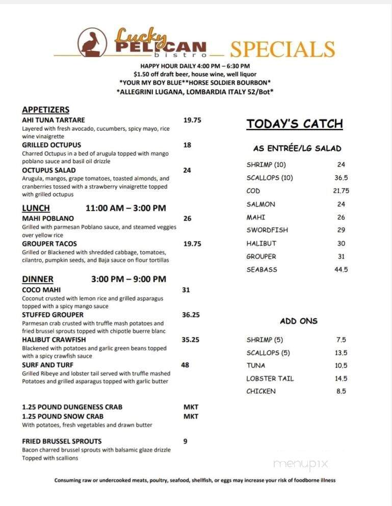 Lucky Pelican Bistro & Fish Market - Sarasota, FL menu_pic