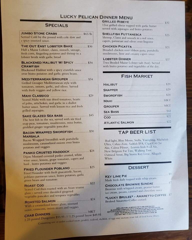 Lucky Pelican Bistro & Fish Market - Sarasota, FL menu_pic