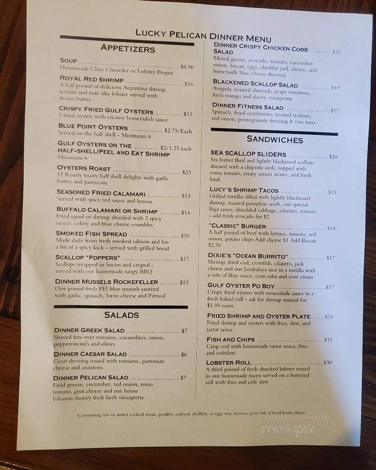 Lucky Pelican Bistro & Fish Market - Sarasota, FL menu_pic