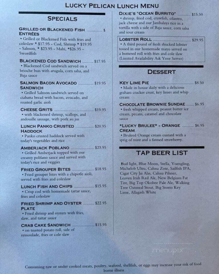 Lucky Pelican Bistro & Fish Market - Sarasota, FL menu_pic