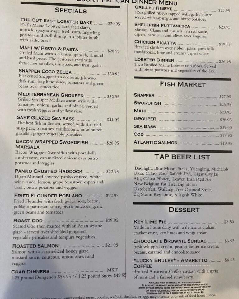 Lucky Pelican Bistro & Fish Market - Sarasota, FL menu_pic