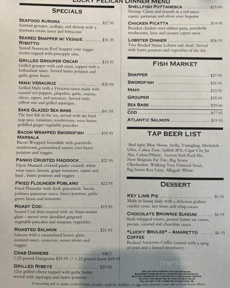 Lucky Pelican Bistro & Fish Market - Sarasota, FL menu_pic