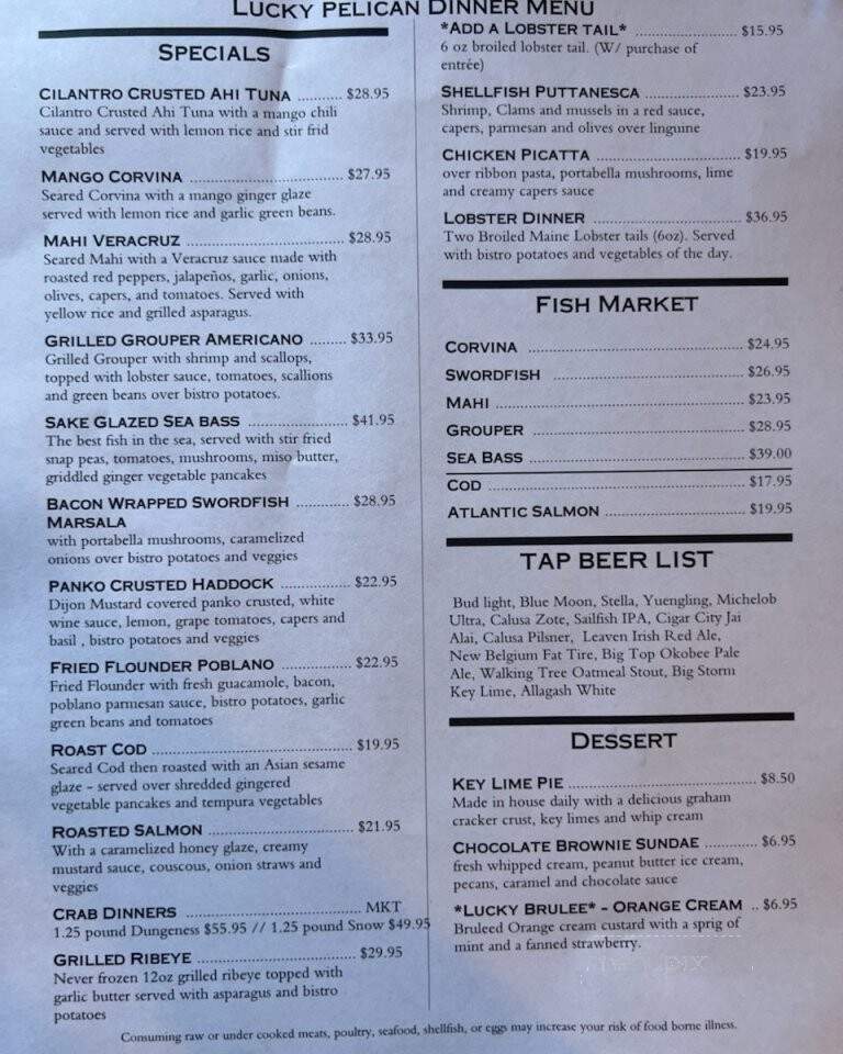Lucky Pelican Bistro & Fish Market - Sarasota, FL menu_pic