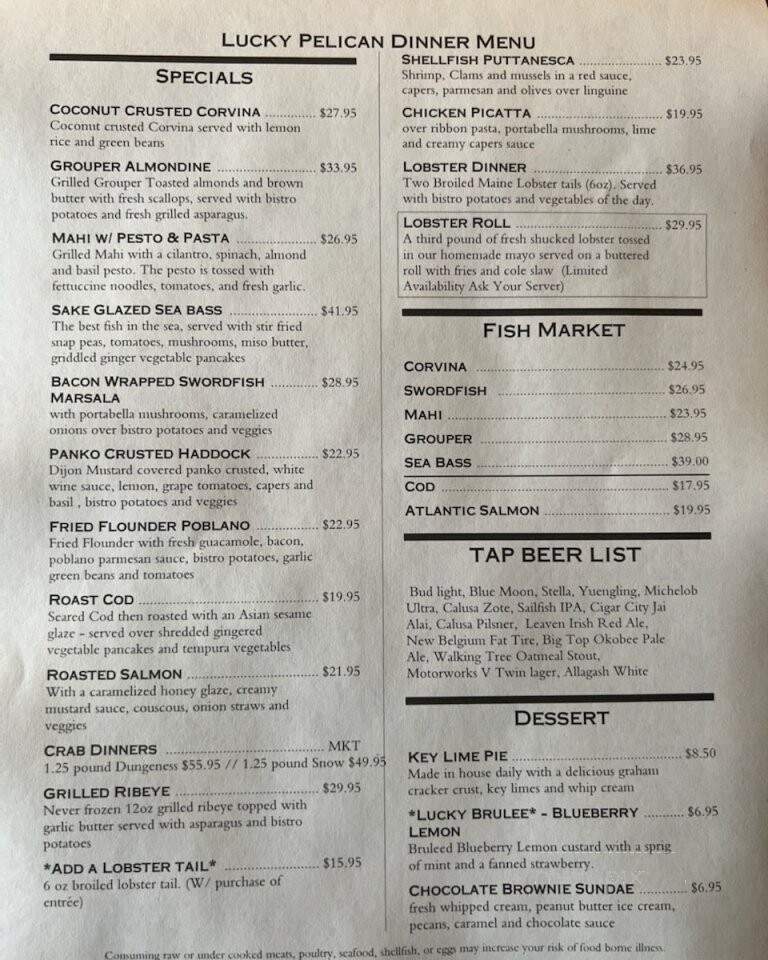 Lucky Pelican Bistro & Fish Market - Sarasota, FL menu_pic