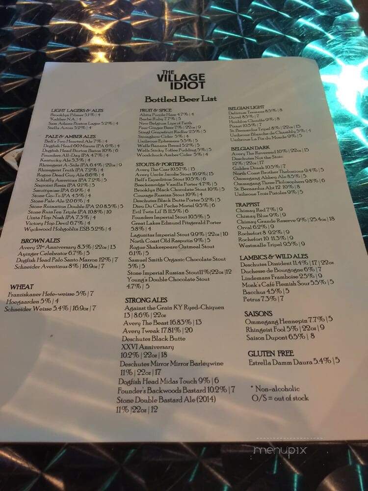 The Village Idiot - Lexington, KY menu_pic