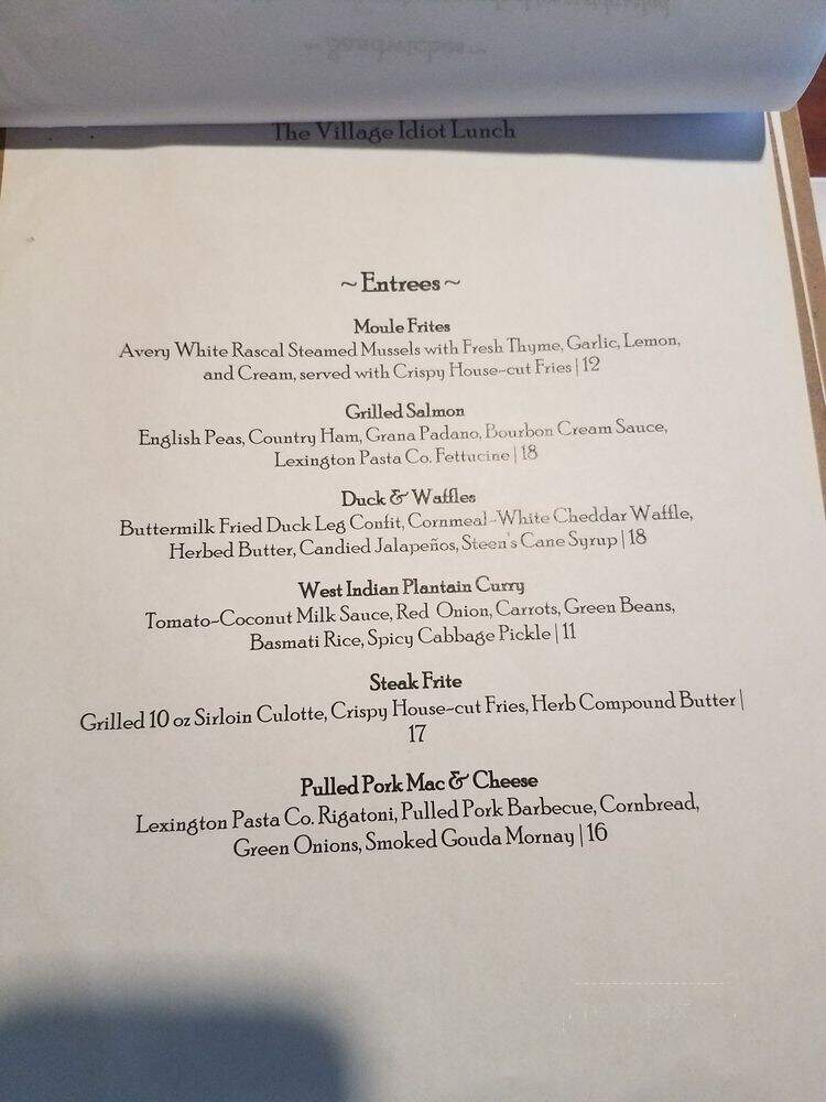 The Village Idiot - Lexington, KY menu_pic