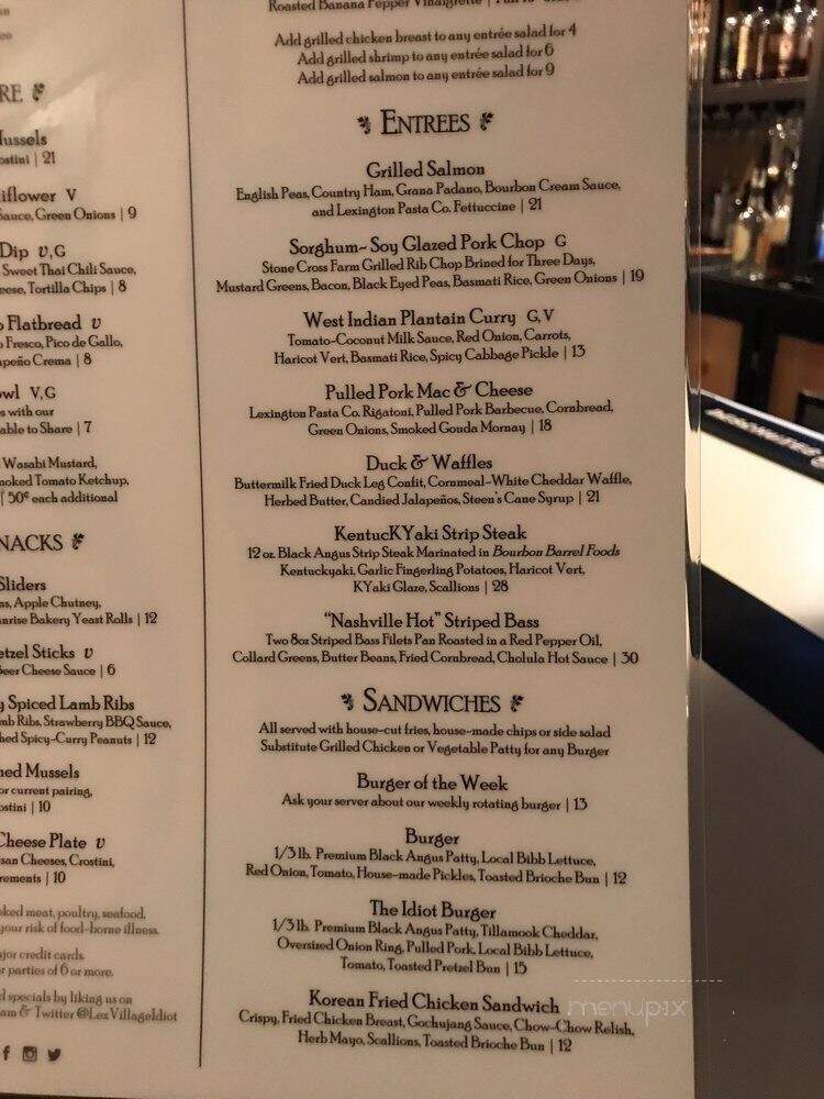 The Village Idiot - Lexington, KY menu_pic