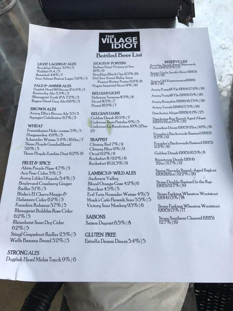 The Village Idiot - Lexington, KY menu_pic