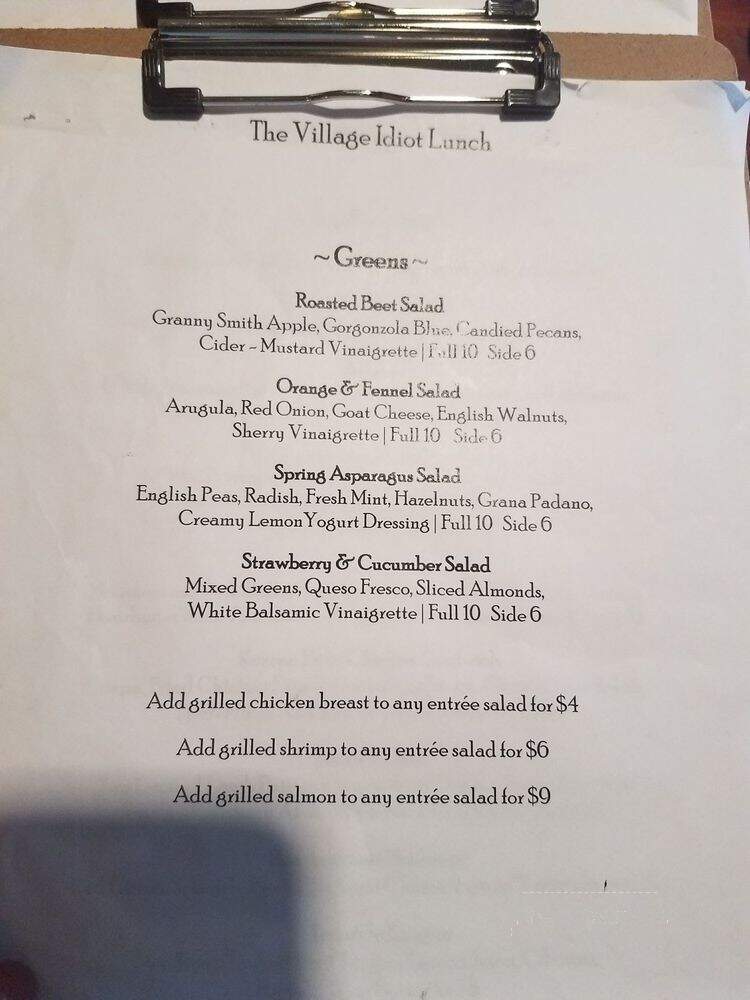The Village Idiot - Lexington, KY menu_pic