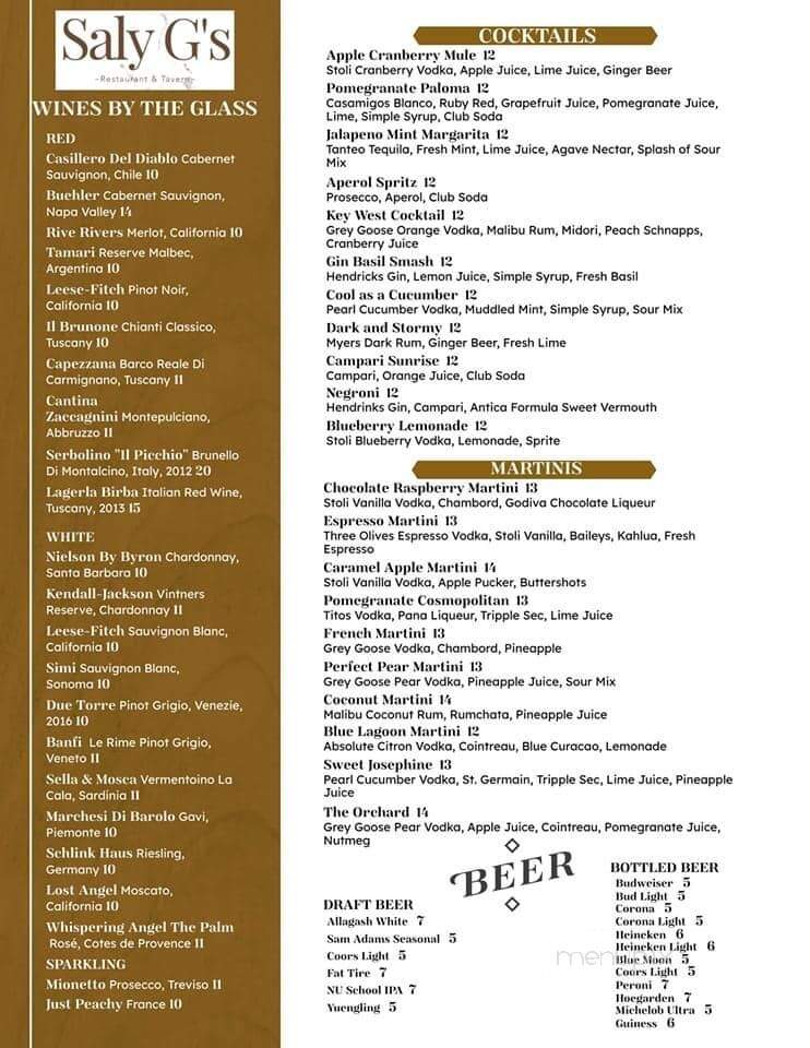 Saly G's Mountaintop Grill - Warren, NJ menu_pic