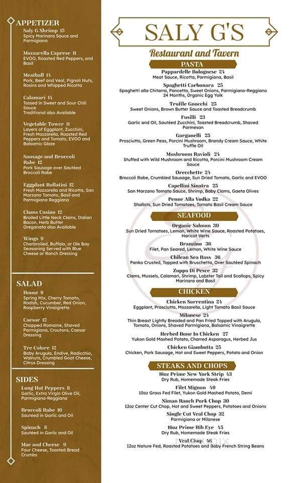 Saly G's Mountaintop Grill - Warren, NJ menu_pic