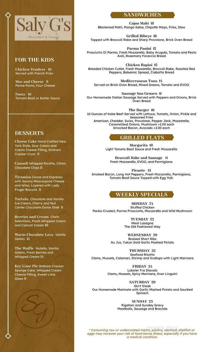 Saly G's Mountaintop Grill - Warren, NJ menu_pic