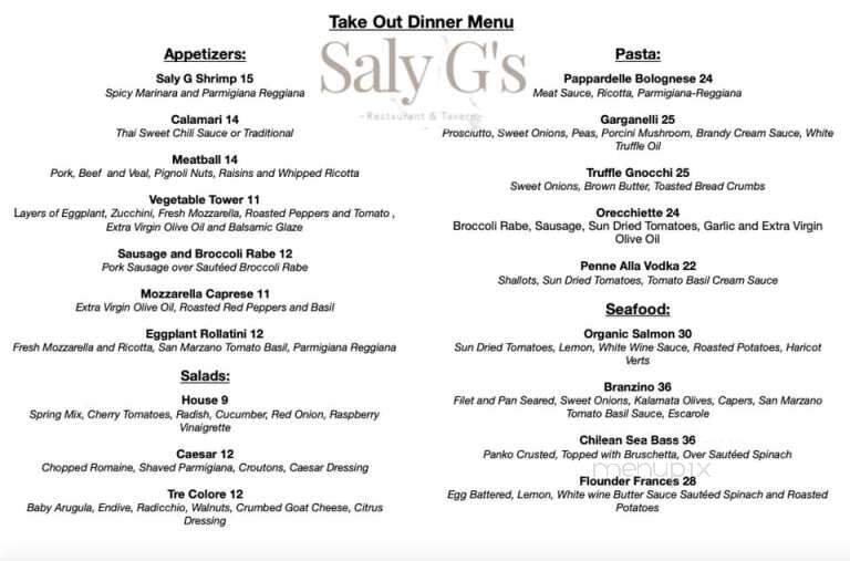 Saly G's Mountaintop Grill - Warren, NJ menu_pic
