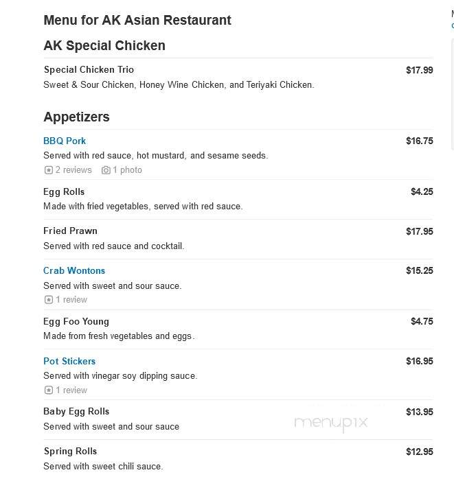AK Asian Restaurant - Spokane Valley, WA menu_pic