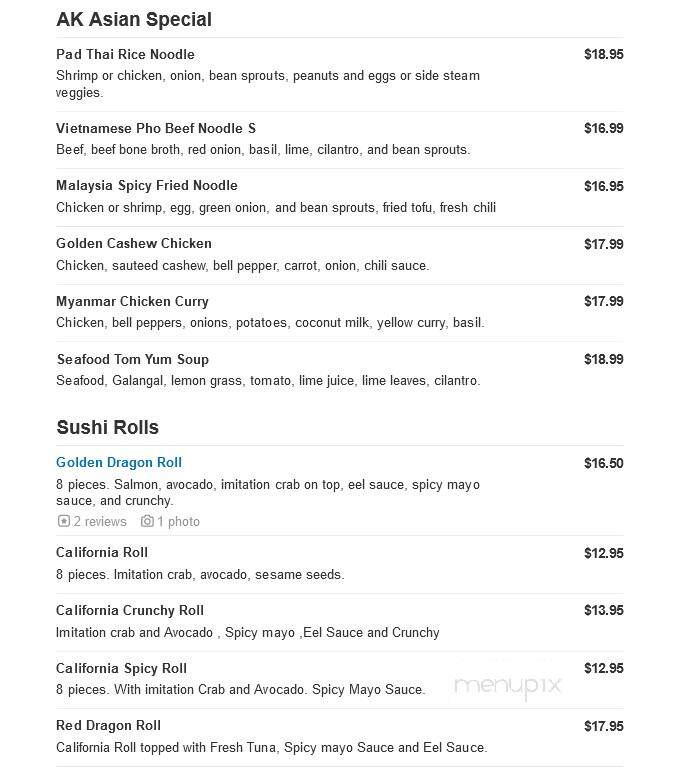 AK Asian Restaurant - Spokane Valley, WA menu_pic