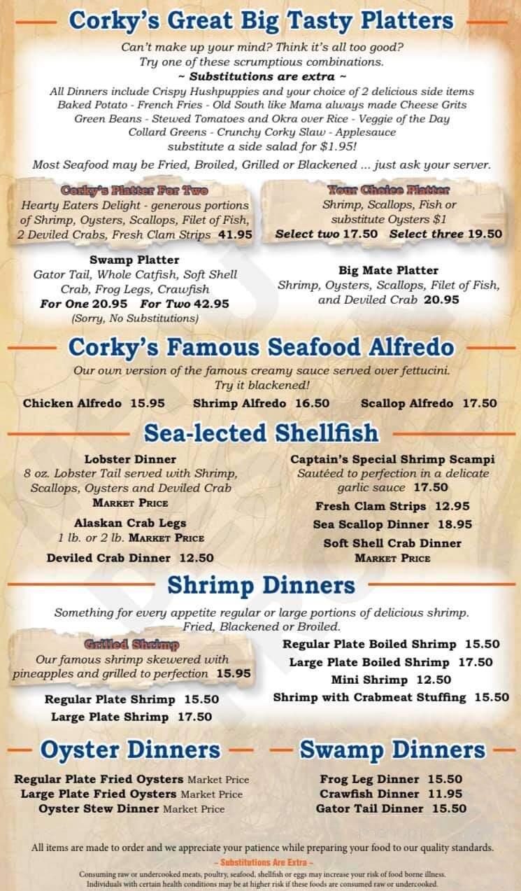 Corky Bell's Seafood - Gator Landing - Palatka, FL menu_pic