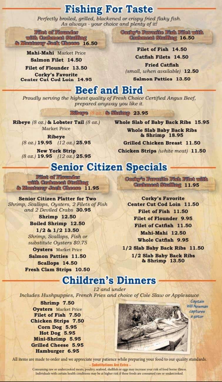 Corky Bell's Seafood - Gator Landing - Palatka, FL menu_pic